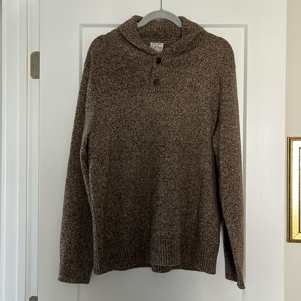 JCrew l M Men's Classic Preppy Wool Blend Ribbed Shawl Collar Pullover Sweater
